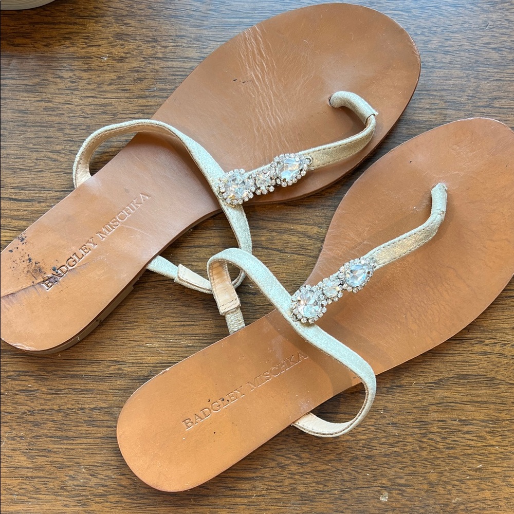 Badgley Mischka Embellished Cream Sandals